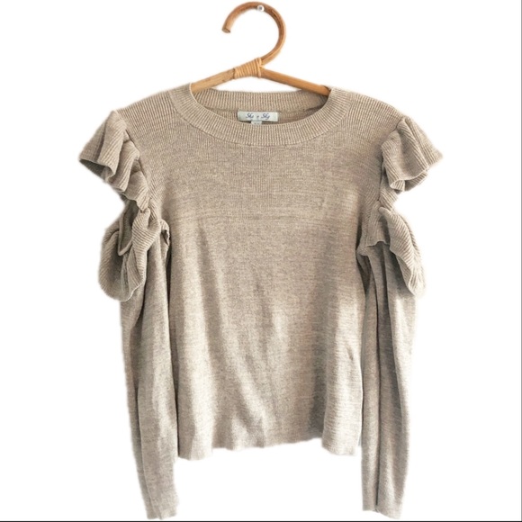 She and Sky Sweaters - She and Sky Cold Shoulder Ruffle Sweater Medium